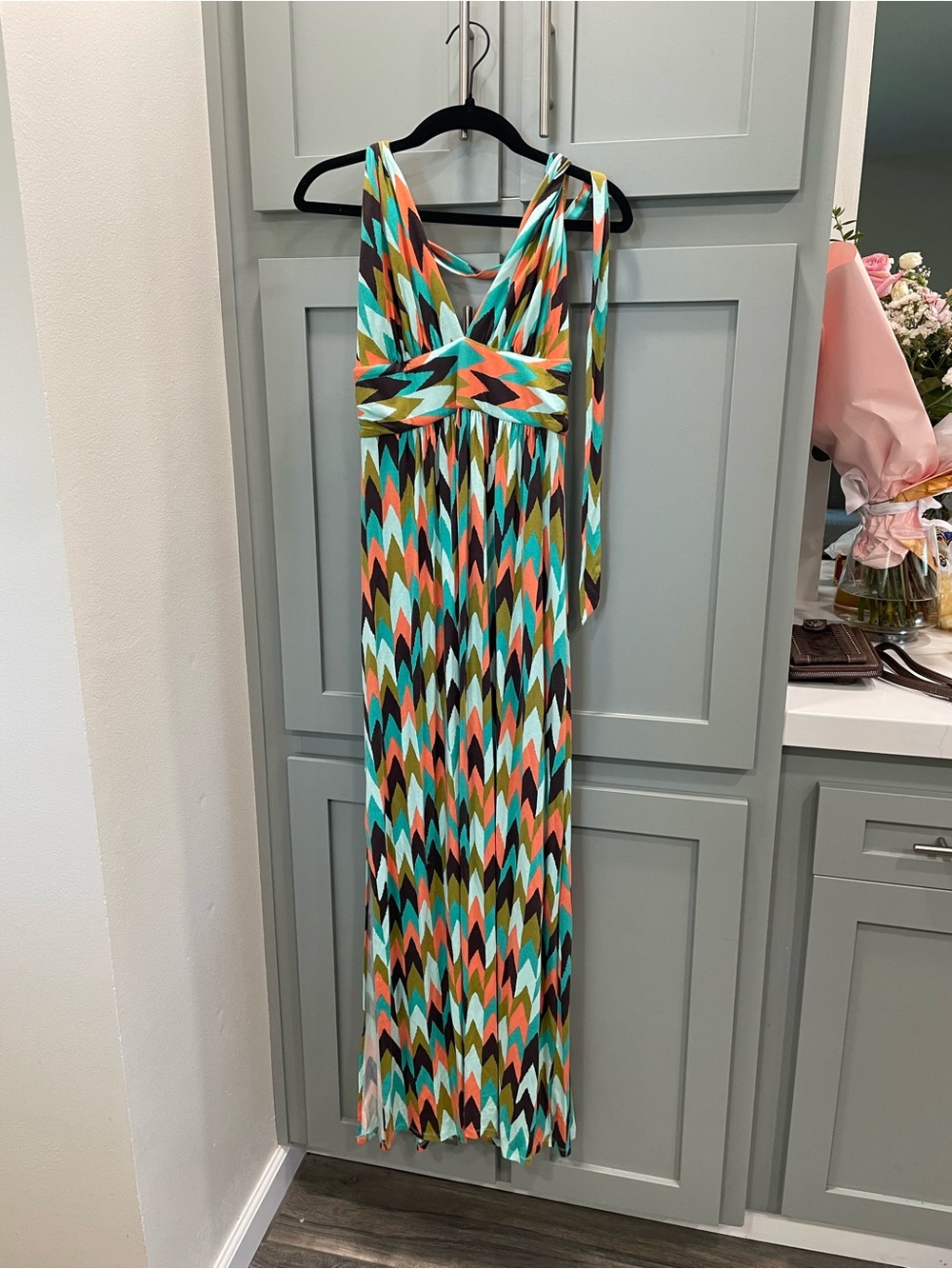 Milly Multicolor Chevron Maxi Dress with Tie Straps